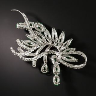 Mid-Century Natural Jade and Diamond Spray Brooch