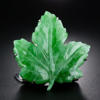 Mid-Century Natural Jade Maple Leaf Clip/Brooch, England - 1