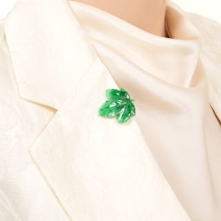 Mid-Century Natural Jade Maple Leaf Clip/Brooch, England