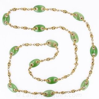 Mid-Century Nautical Motif Gold and Nephrite Necklace