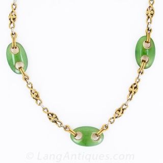 Mid-Century Nautical Motif Gold and Nephrite Necklace