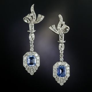 Mid-Century No-Heat Ceylon Sapphire and Diamond Drop Earrings - 3