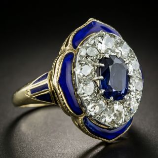 Mid-Century No Heat Sapphire and Diamond Enamel Ring