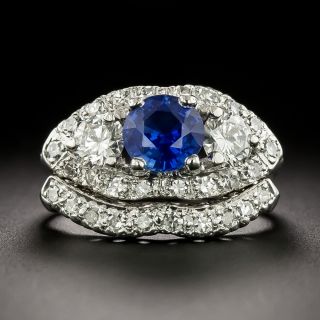 Mid-Century No-Heat Sapphire and Diamond Engagement Ring Set - GIA - 3