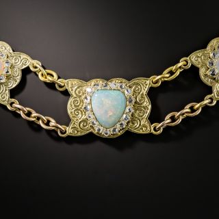 Mid-Century Opal and Rose-Cut Diamond Necklace