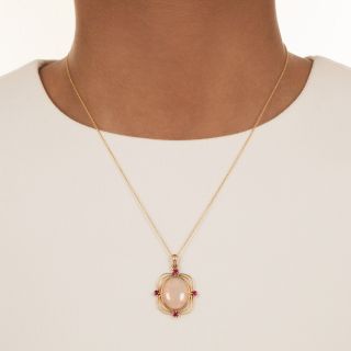 Mid-Century Opal And Ruby Pendant Necklace