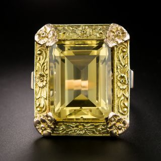 Mid-Century Ornate Floral Citrine Cocktail Ring - 2