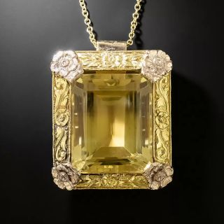 Mid-Century Ornate Floral Citrine Necklace - 3