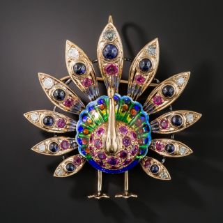 Mid Century Peacock Brooch  - 2