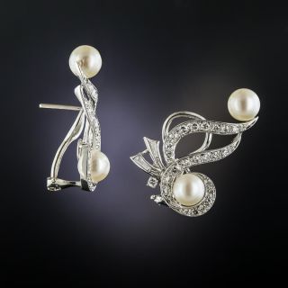 Mid-Century Pearl and Diamond Earrings