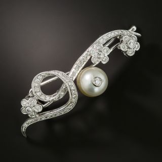 Mid-Century Pearl and Diamond Hair Barrette 