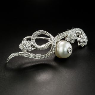 Mid-Century Pearl and Diamond Hair Barrette  - 4