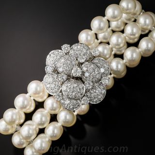 Mid-Century Pearl, Platinum and Diamond Bracelet