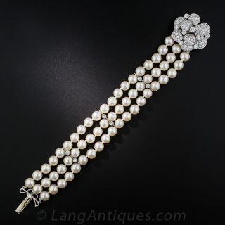 Mid-Century Pearl, Platinum and Diamond Bracelet