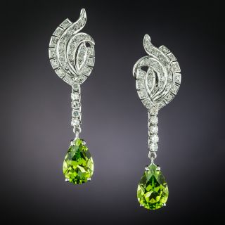 Mid-Century Peridot And Diamond Drop Earrings - 2