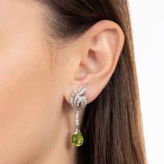 Mid-Century Peridot And Diamond Drop Earrings