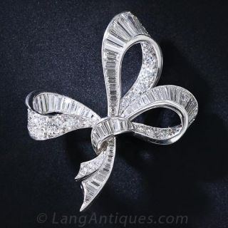 Mid-Century Platinum and Diamond Bow Brooch