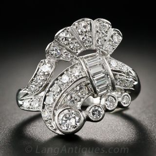 Mid-Century Platinum and Diamond Cocktail Ring - 2