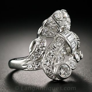 Mid-Century Platinum and Diamond Cocktail Ring