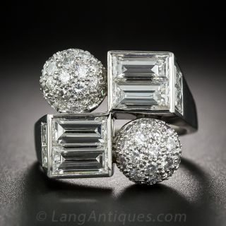 Mid-Century Platinum and Diamond Cocktail Ring - 1