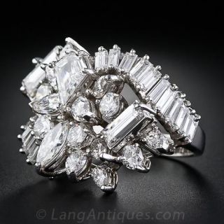 Mid-Century Platinum and Diamond Cocktail Ring