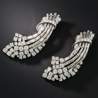 Mid-Century Platinum and Diamond Double Clips - 1
