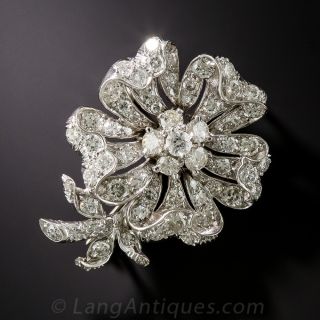 Mid-Century Platinum and Diamond Flower Brooch - 1