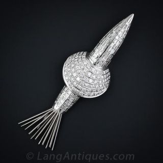 Mid-Century Platinum and Diamond Rocket Ship Brooch - 1