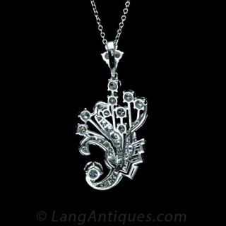 Mid-Century Platinum and Diamond Spray Pendant Necklace