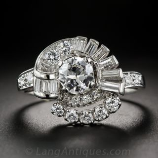 Mid-Century Platinum and Diamond Swirl Ring