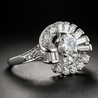 Mid-Century Platinum and Diamond Swirl Ring