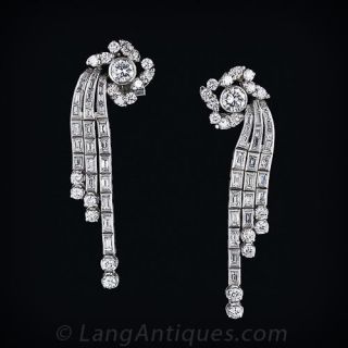 Mid-Century Platinum and Diamond Waterfall Earrings