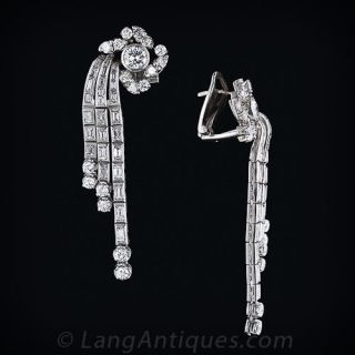 Mid-Century Platinum and Diamond Waterfall Earrings