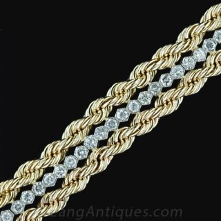 Mid-Century Platinum and Gold Diamond Line Bracelet - 1