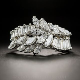 Mid-Century Platinum and Marquise/Baguette Diamond Band