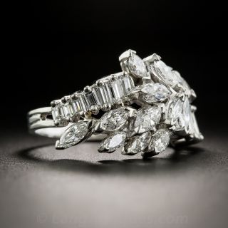 Mid-Century Platinum and Marquise/Baguette Diamond Band