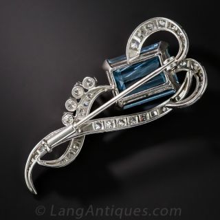 Mid-Century Platinum Aquamarine Diamond Brooch