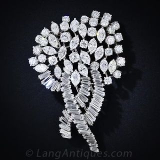 Mid-Century Platinum Diamond Brooch and Earring Suite