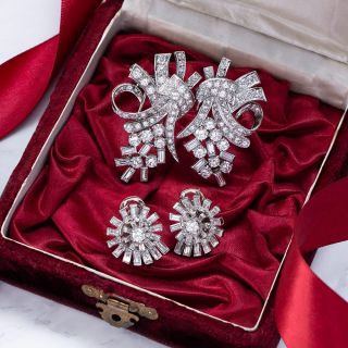Mid-Century Platinum Diamond Clips/Brooch