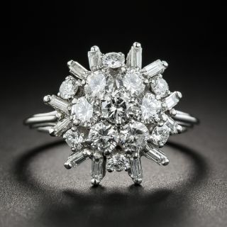 Mid-Century Platinum Diamond Cluster Ring - 1