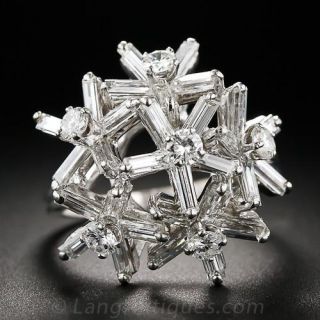 Mid-Century Platinum Diamond Cocktail Ring