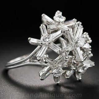 Mid-Century Platinum Diamond Cocktail Ring