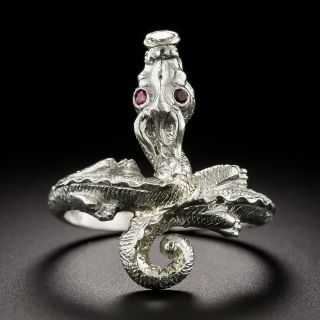 Mid-Century Platinum Diamond Dragon Ring - 2