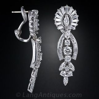 Mid-Century Platinum Diamond Drop Earrings