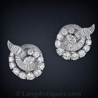 Mid-Century Diamond Ribbon Motif Earrings  - 1