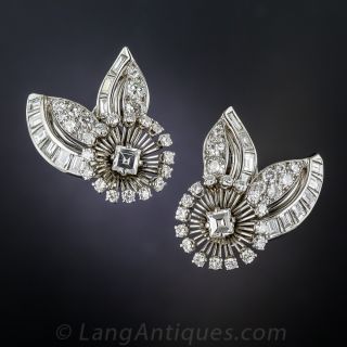 Mid-Century Platinum Diamond Earrings 