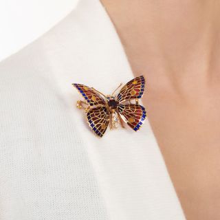 Mid-Century Plique-a-Jour Butterfly Brooch