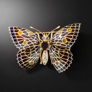 Mid-Century Plique-a-Jour Butterfly Brooch - 2