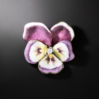 Mid-Century Purple and White Enamel Pansy Pin by Larter - 2