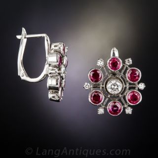 Mid-Century Ruby and Diamond Earrings